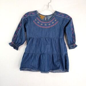 Wrangler Denim Tunic Girls M Embroidered Tiered Puff Long Sleeve Western Cowgirl
